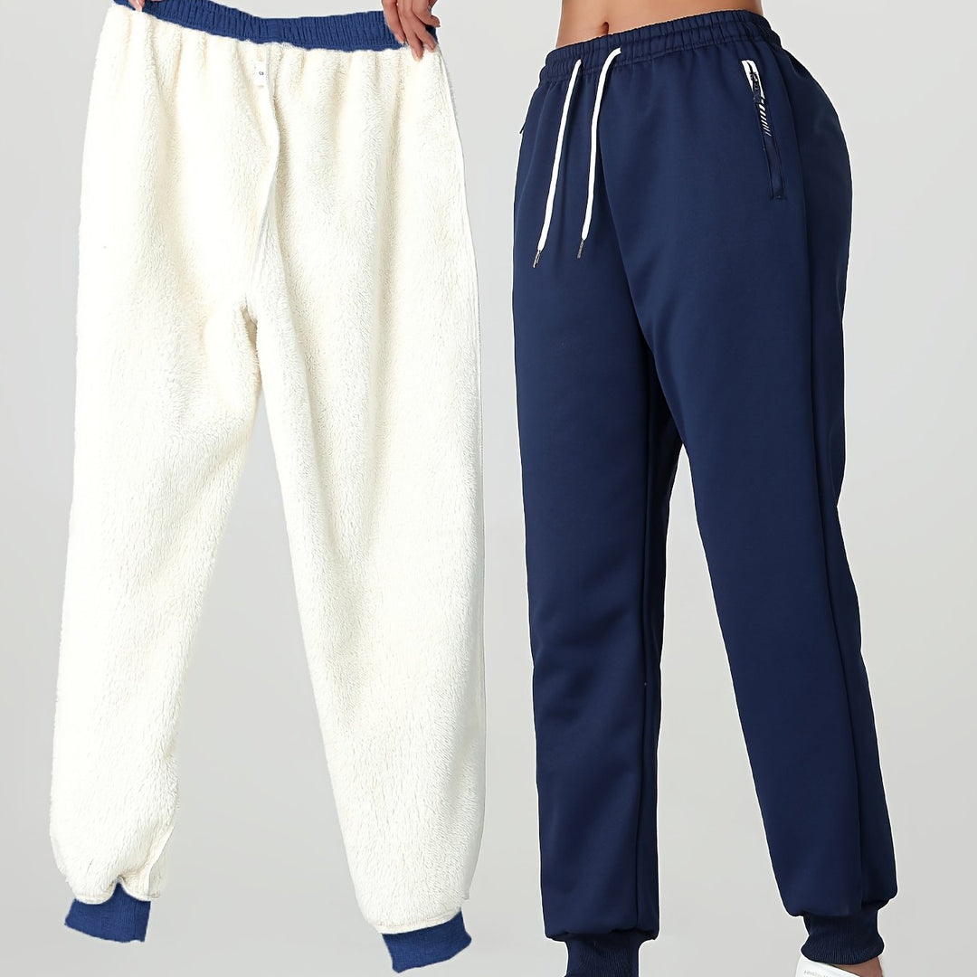 Women's Warm Casual Joggers with Elastic Waistband and Zippered Pockets