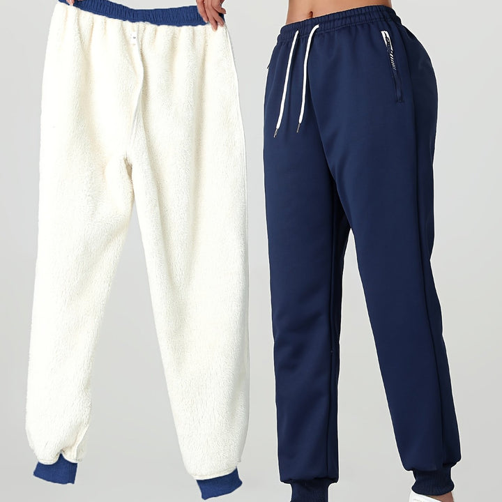 Women's Warm Casual Joggers with Elastic Waistband and Zippered Pockets