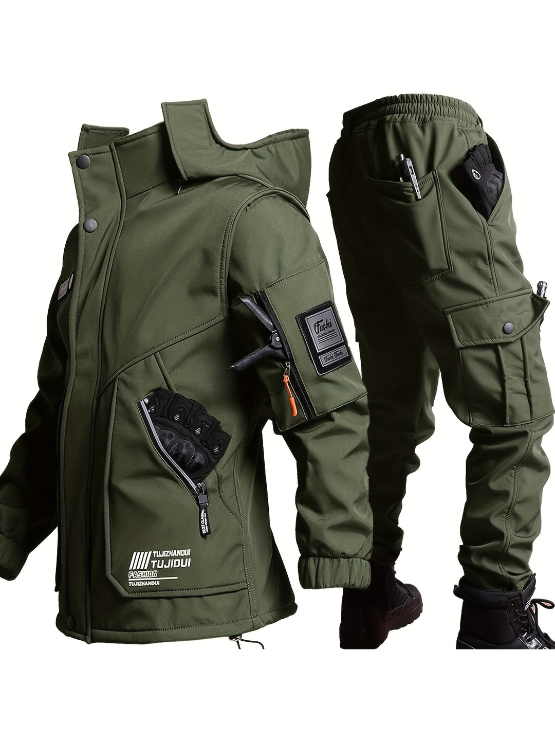 Men's Padded Winter Suit Hooded Jacket and Trousers Hiking Casual Wear