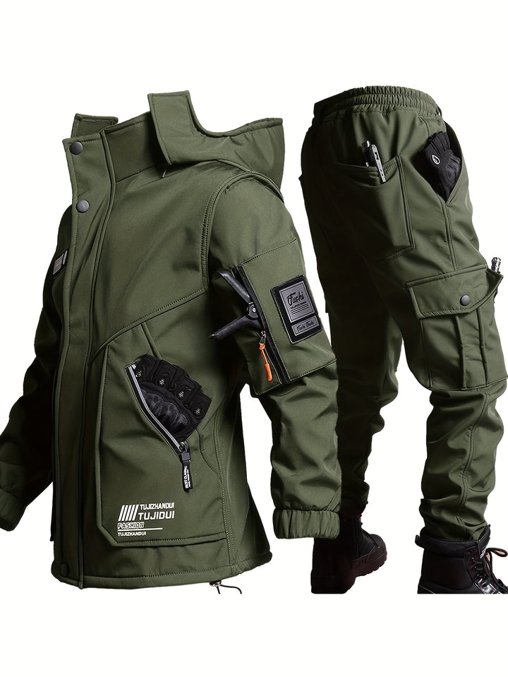 Men's Padded Winter Suit Hooded Jacket and Trousers Hiking Casual Wear