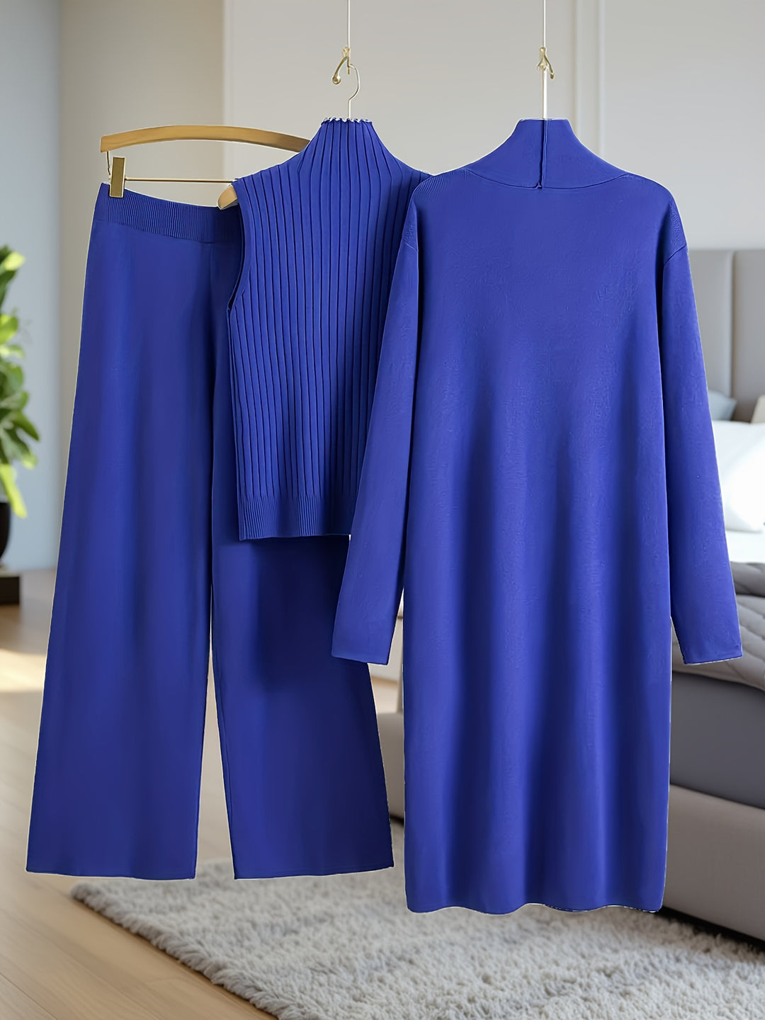 Women’s Loose Fashionable Three-Piece Set with Wide-Leg Pants, Cardigan, Vest