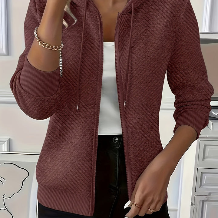 Stylish Elegant Casual Jacket Zippered Drawstring Hooded Cardigan