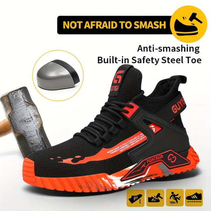Men's Steel Toe High Top Work Boots Non Slip Lace Up Safety Shoes