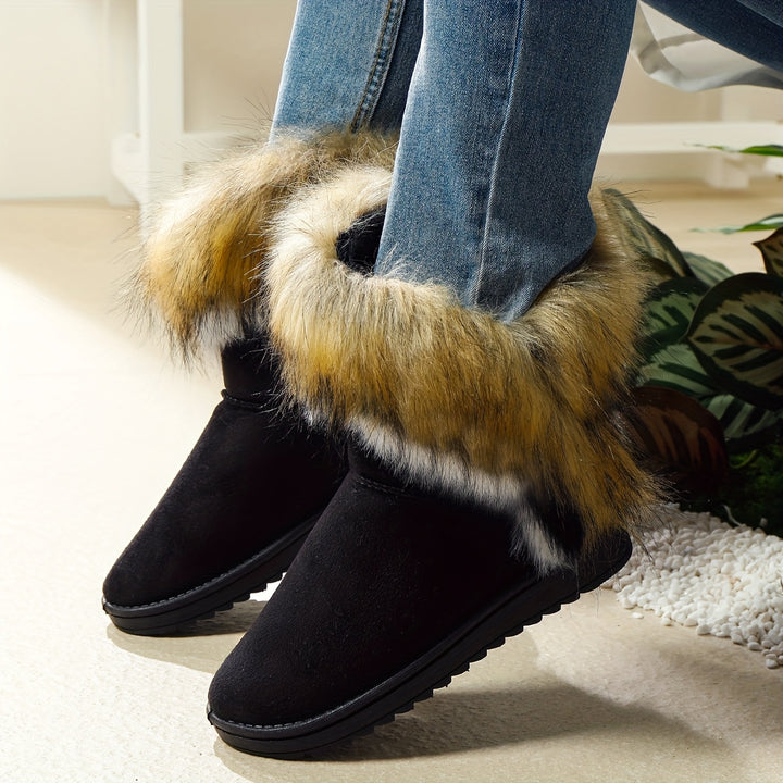Fashion Winter Women's Long Faux Fur Boots Anti-Slip Rubber Sole
