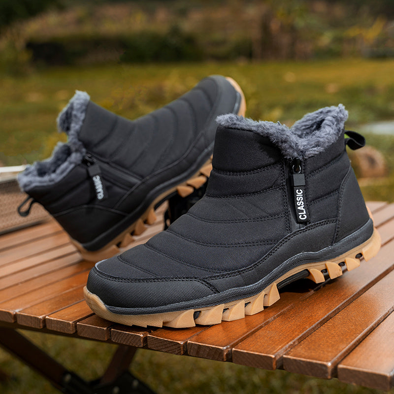 Men's Mid-Top Lace-Up Snow Hiking Boots with Non-Slip Sole