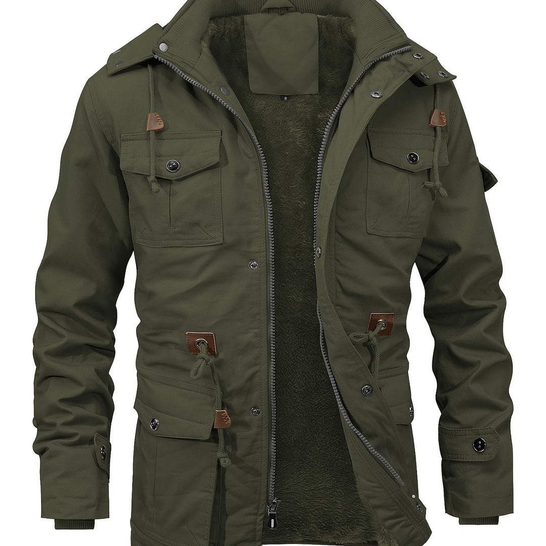 Men's Fleece Lined Work Jackets Cargo Coats with Hood