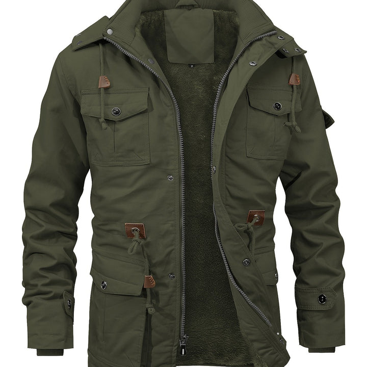 Men's Fleece Lined Work Jackets Cargo Coats with Hood