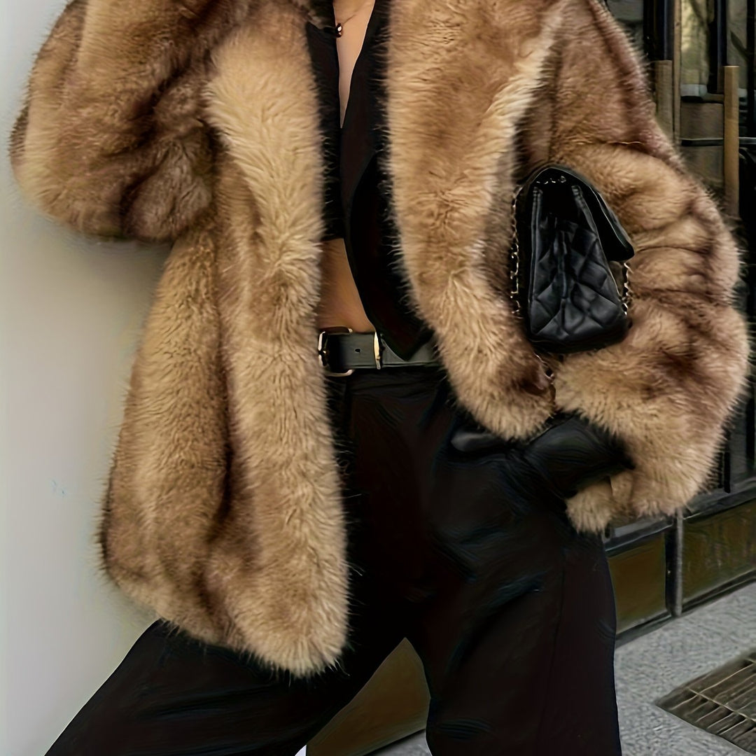 Ladies' Stylish Elegant Faux Coat with Long Sleeves and Open Front