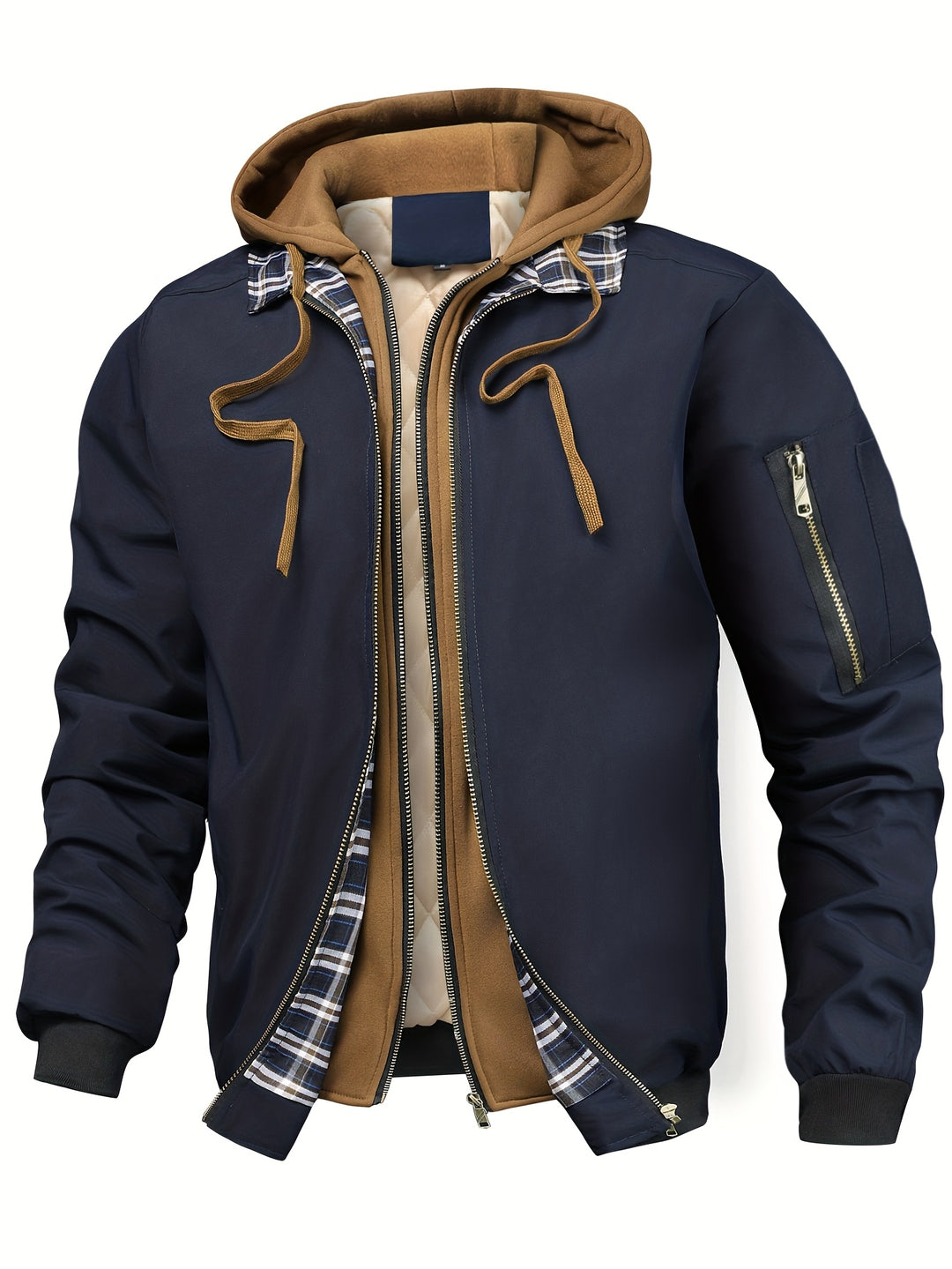 Men's Sports Jacket with Cap, Outdoor Tactical Zipper Pocket Jacket