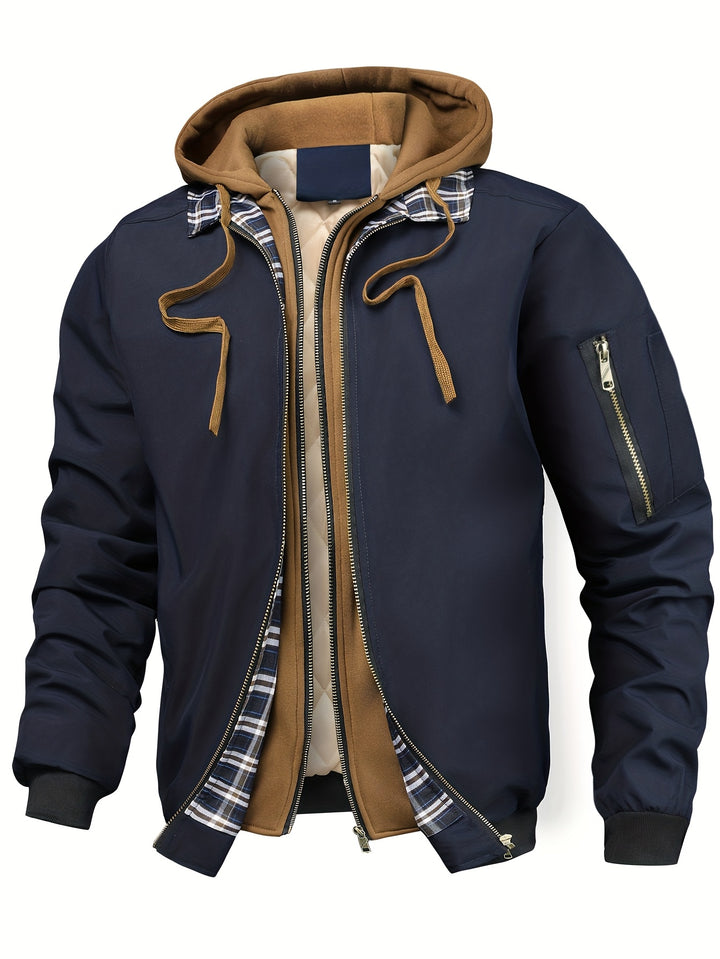 Men's Sports Jacket with Cap, Outdoor Tactical Zipper Pocket Jacket