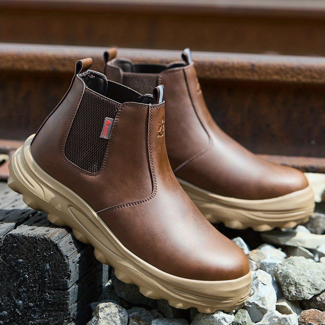 Men's Work Boots Slip-On Construction Sneakers Rubber Sole Round Toe