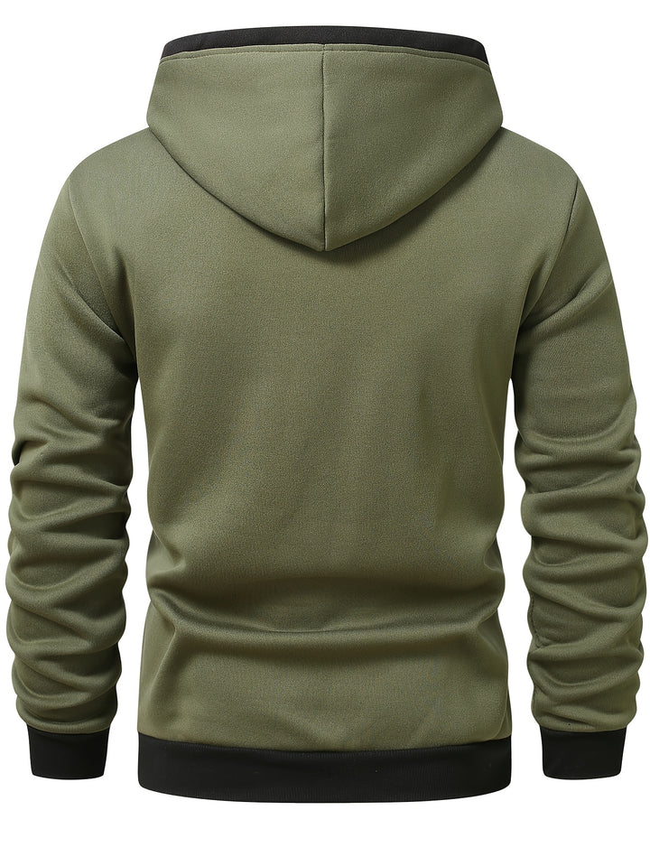 Men's Casual Color Block Hoodie with Zipper Closure Long Sleeve Sweatshirt