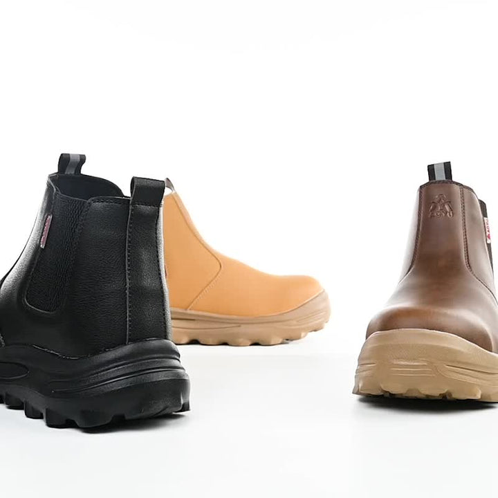 Men's Work Boots Slip-On Construction Sneakers Rubber Sole Round Toe