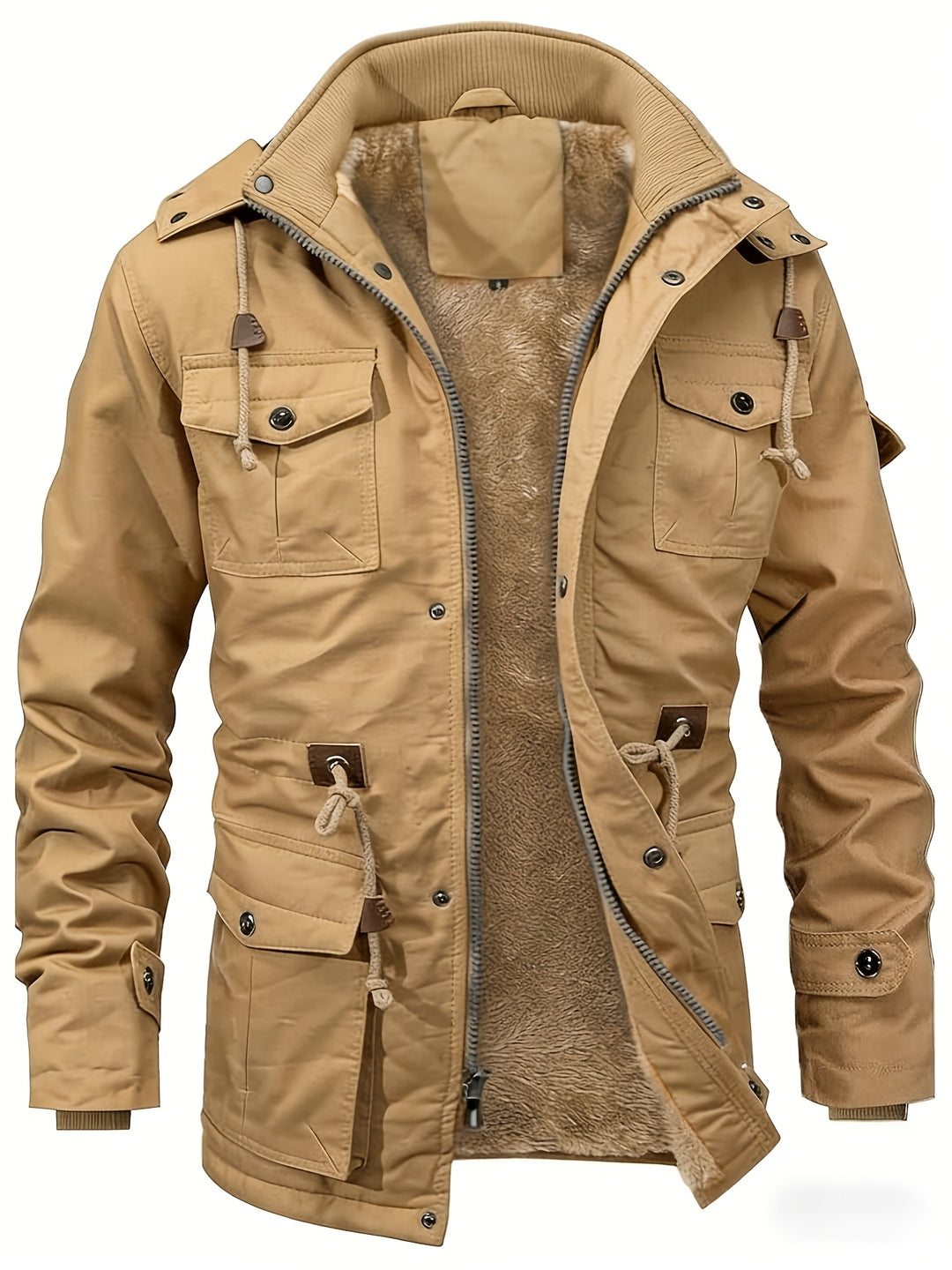 Men's Fleece Lined Work Jackets Cargo Coats with Hood