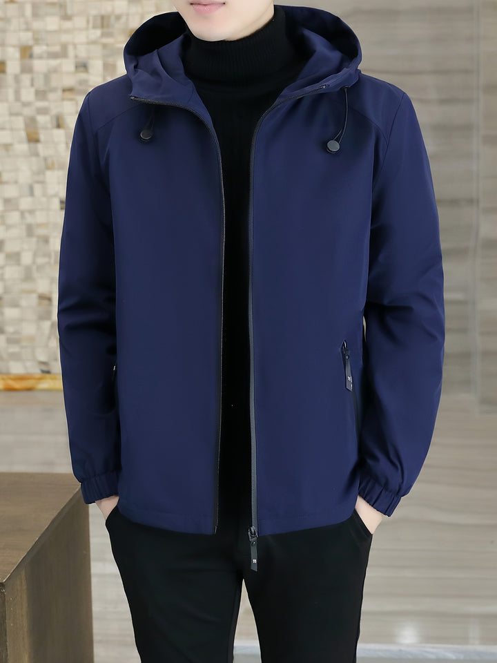 Men's Fleece Jacket Windproof Zip-Up Hooded Coat Winter Outerwear