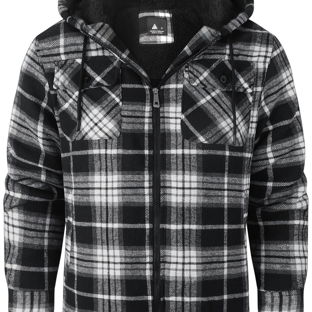 Men's Heavyweight Fleece Full Zip Hooded Plaid Shirt Jacket