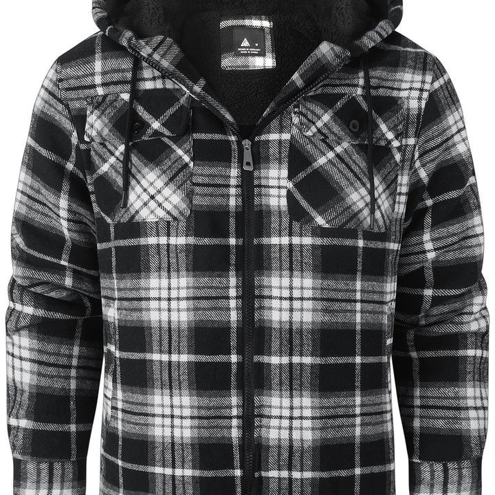 Men's Heavyweight Fleece Full Zip Hooded Plaid Shirt Jacket