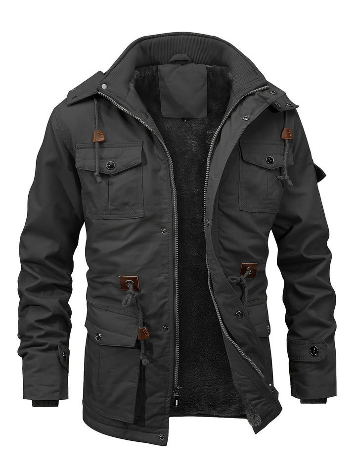 Men's Fleece Lined Work Jackets Cargo Coats with Hood