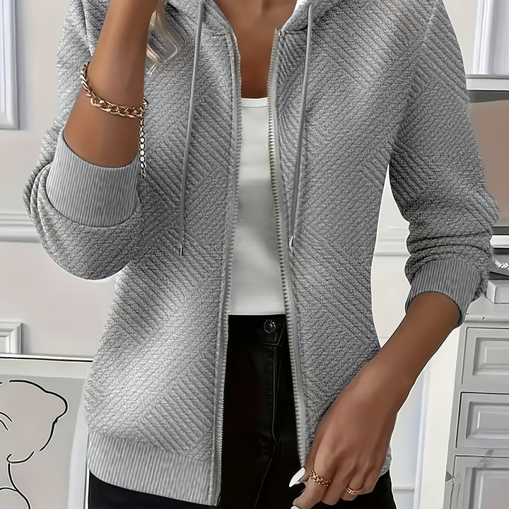 Stylish Elegant Casual Jacket Zippered Drawstring Hooded Cardigan