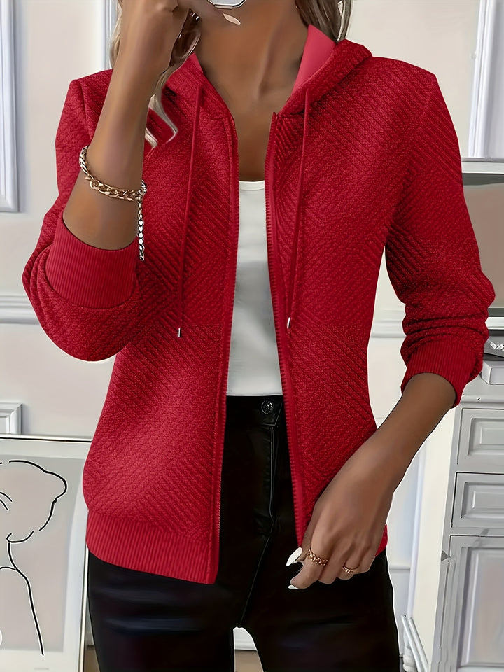 Stylish Elegant Casual Jacket Zippered Drawstring Hooded Cardigan