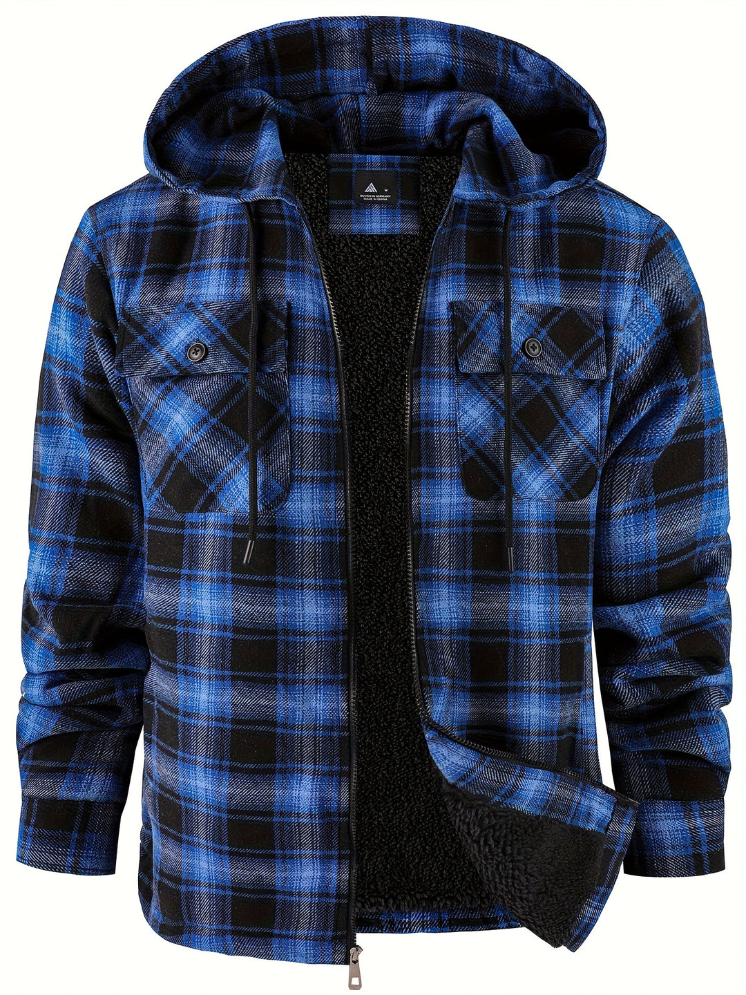 Men's Heavyweight Fleece Full Zip Hooded Plaid Shirt Jacket