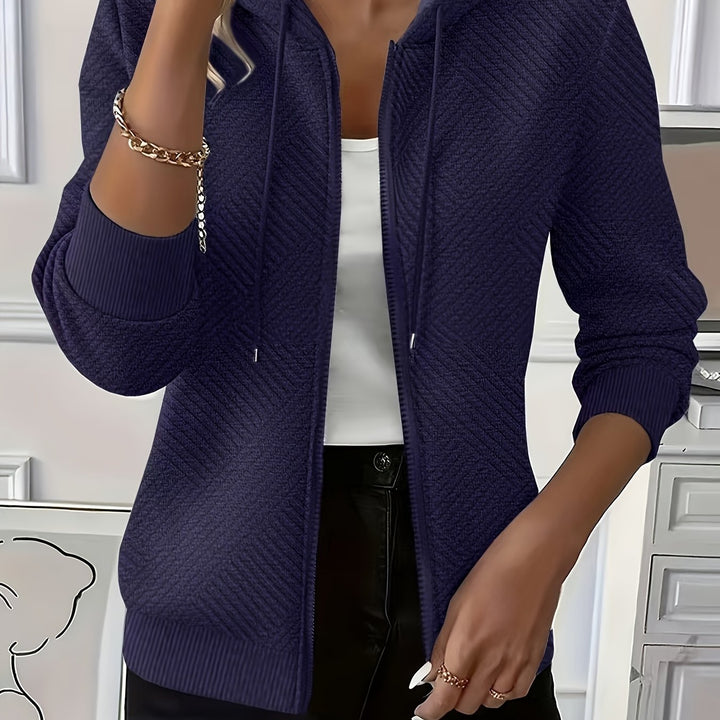 Stylish Elegant Casual Jacket Zippered Drawstring Hooded Cardigan