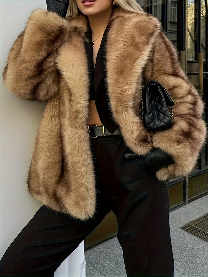 Ladies' Stylish Elegant Faux Coat with Long Sleeves and Open Front