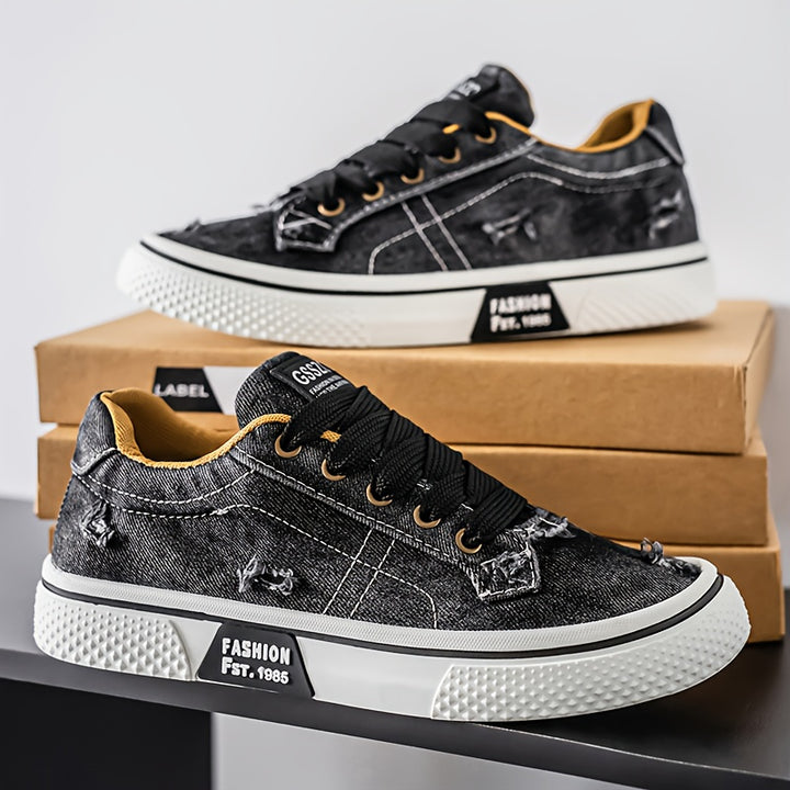 Men's Casual Sports Shoes, Trendy Canvas Low Top, Lace Closure