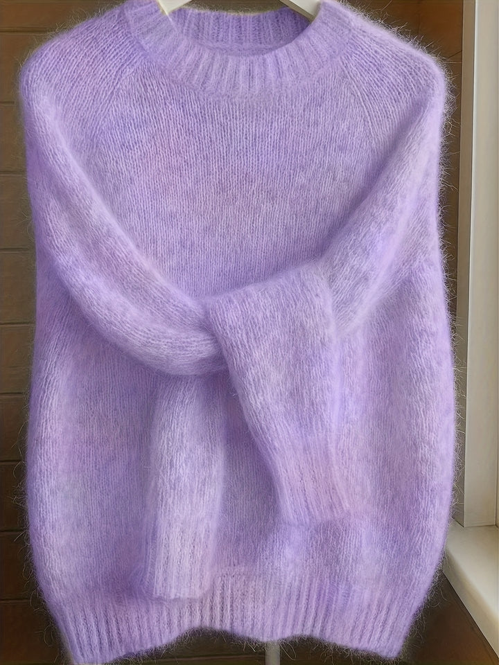 Women's Mohair Blend Sweater with Raglan Sleeve and Drop Shoulder Design