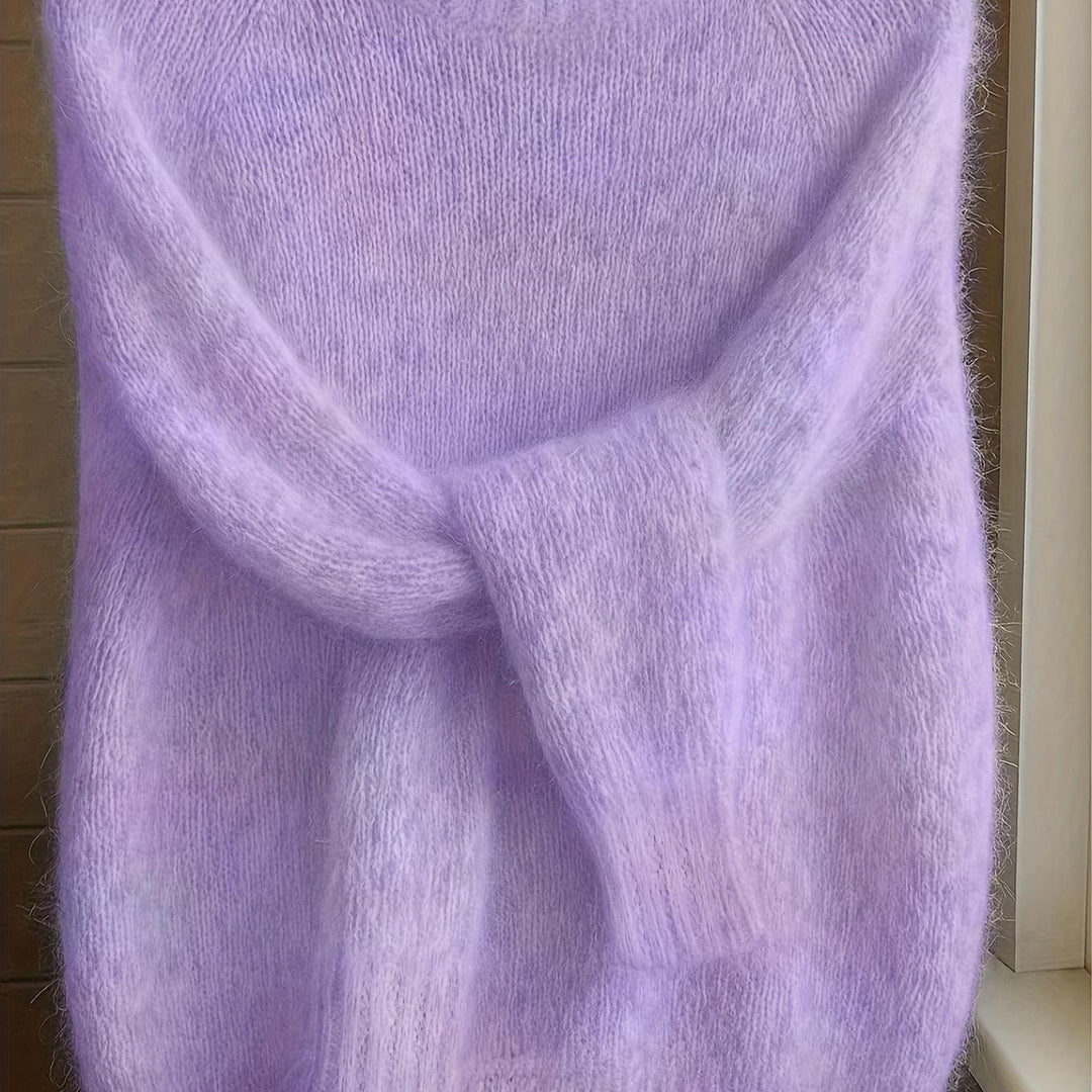 Women's Mohair Blend Sweater with Raglan Sleeve and Drop Shoulder Design
