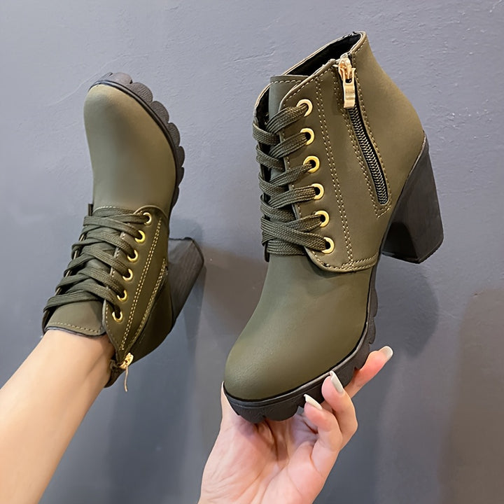 Women's Winter Ankle Boots Thick Sole High Heel Faux Fur Lined