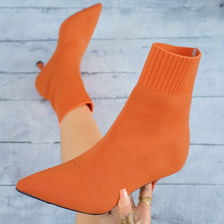 Women's Elegant Slip-On Stiletto Heel Ankle Boots Pointed Toe