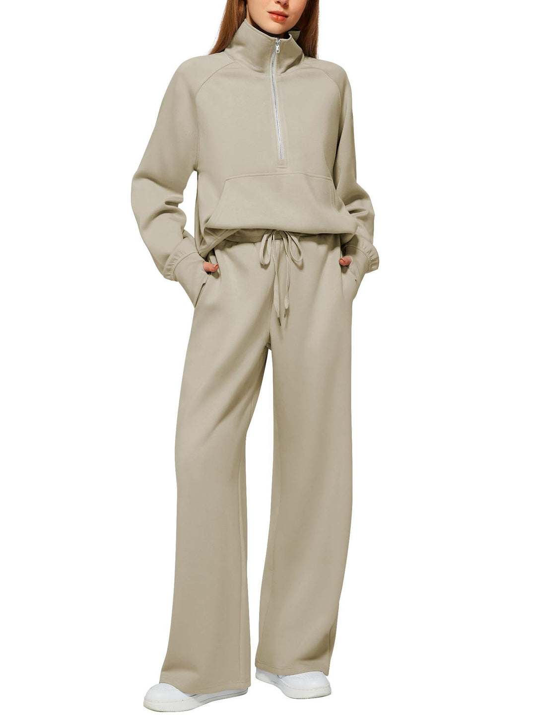 Women's Oversized Half-Zip Sweatshirt and Wide Leg Sweatpants Set