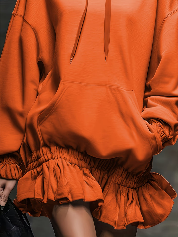 Hooded Ruffled Sweatshirt Dress for Women Casual Trendy Style