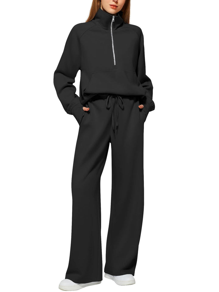 Women's Oversized Half-Zip Sweatshirt and Wide Leg Sweatpants Set