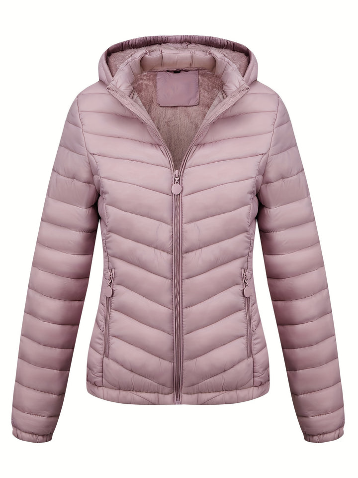 Women's Hooded Padded Coat with Pockets for Autumn Winter Fashion