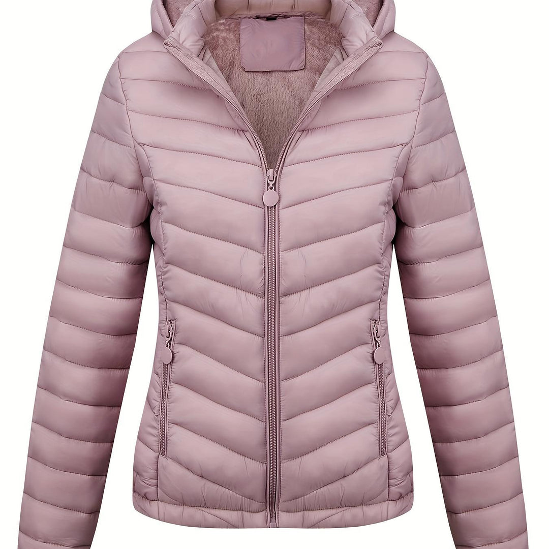 Women's Hooded Padded Coat with Pockets for Autumn Winter Fashion
