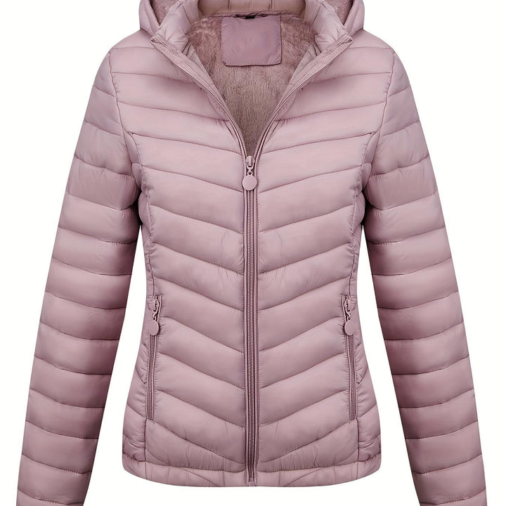 Women's Hooded Padded Coat with Pockets for Autumn Winter Fashion