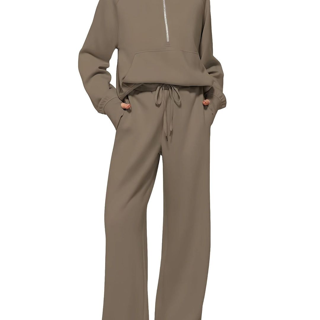 Women's Oversized Half-Zip Sweatshirt and Wide Leg Sweatpants Set