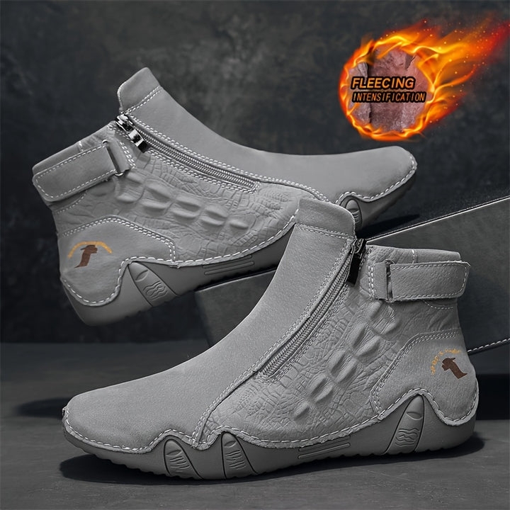Men's Fashion Zippered Slip-on Mid-top Rubber Sole Outdoor Boots