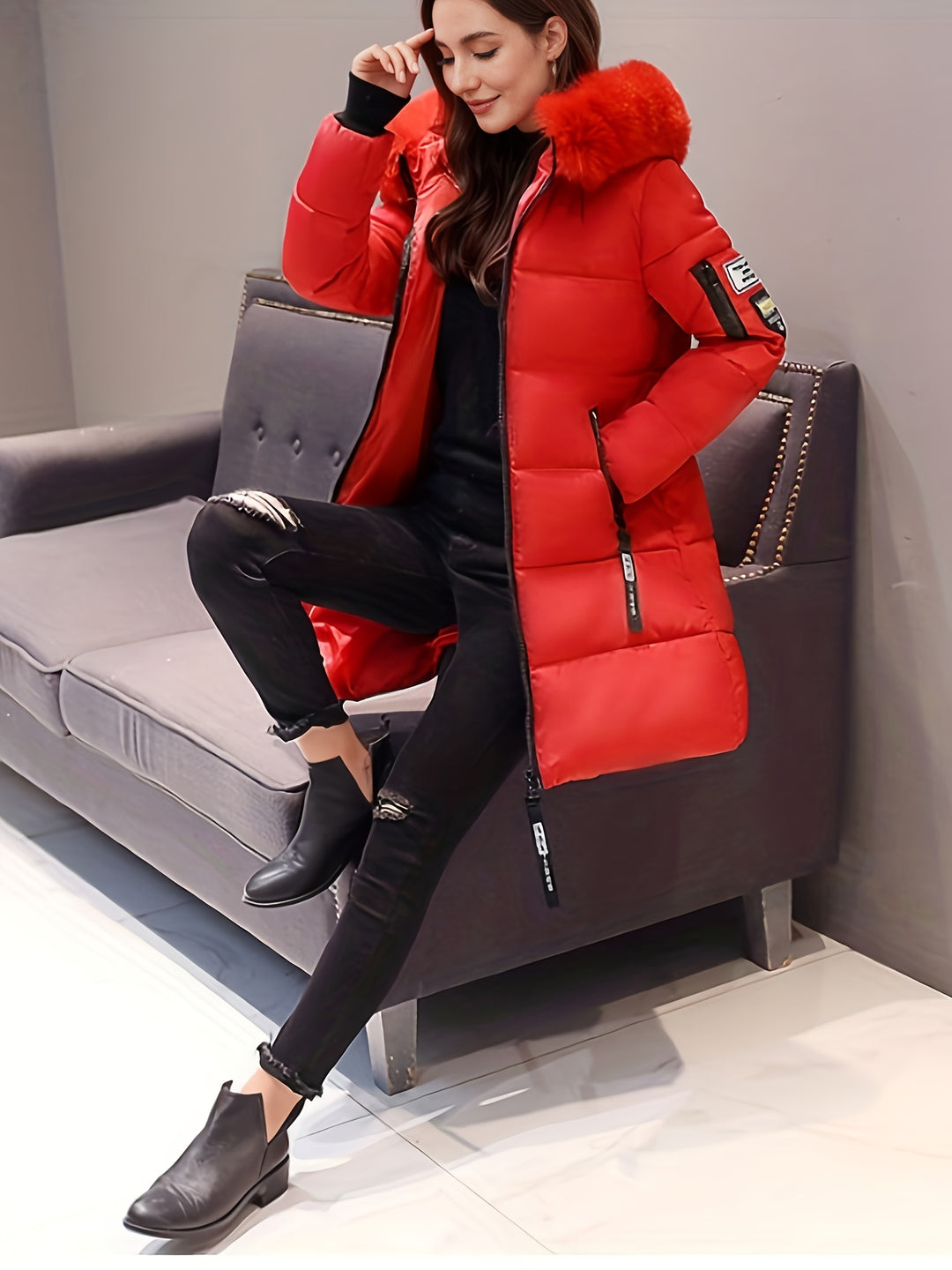 Women's Winter Coat, Elegant Fashion, Full Zip Closure, Long Sleeve