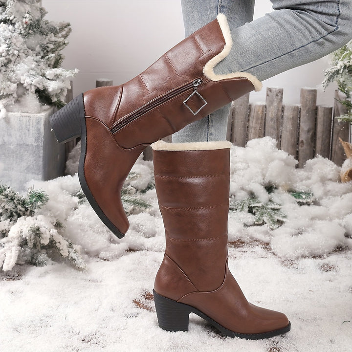 Women's Fashion Boots with Chunky Heel and Side Zipper