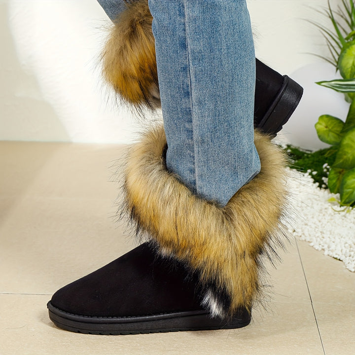 Fashion Winter Women's Long Faux Fur Boots Anti-Slip Rubber Sole