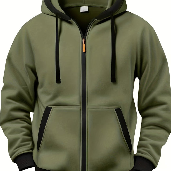 Men's Casual Color Block Hoodie with Zipper Closure Long Sleeve Sweatshirt