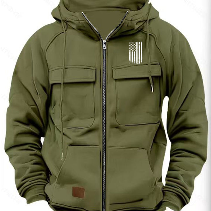 Men's Long Sleeve Zipper Pocket Hoodie Top