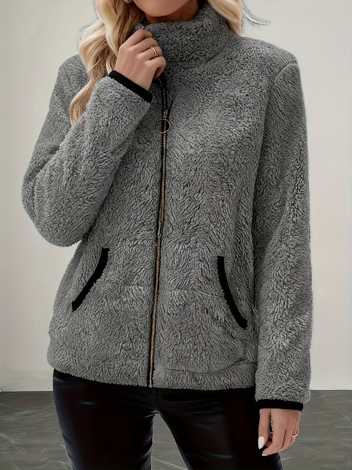 Women's Fashionable Casual Jacket Long Sleeve with Pocket and Zipper