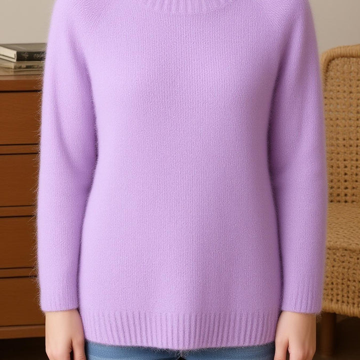 Women's Mohair Blend Sweater with Raglan Sleeve and Drop Shoulder Design