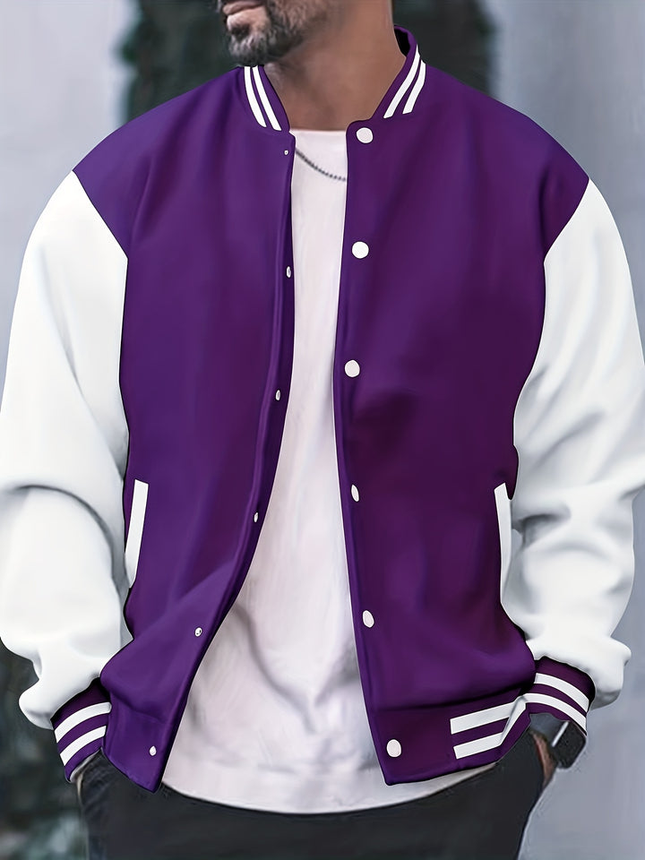Men's Casual Baseball Jacket Spring Autumn Fashion Button Collar