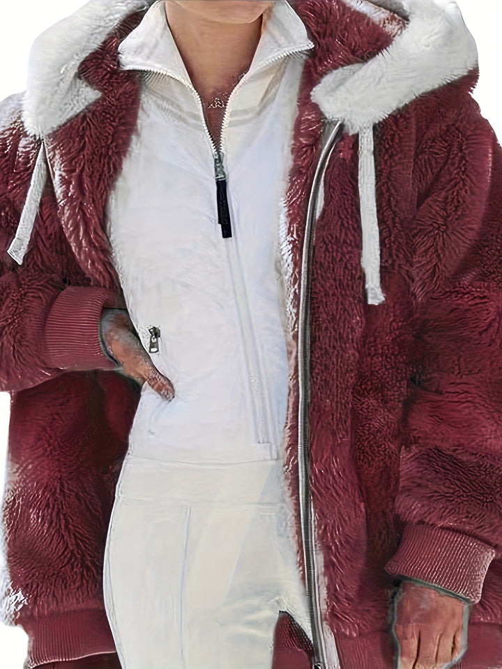 Women's Loose Sports Zipper Hooded Jacket Autumn Winter