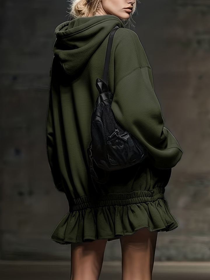 Hooded Ruffled Sweatshirt Dress for Women Casual Trendy Style